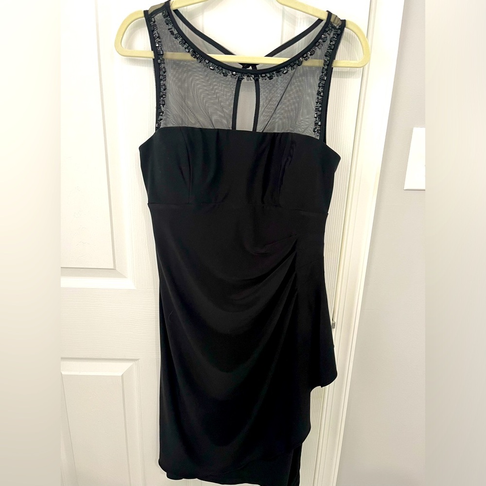 Elegant Black Midi Dress with side ruffle